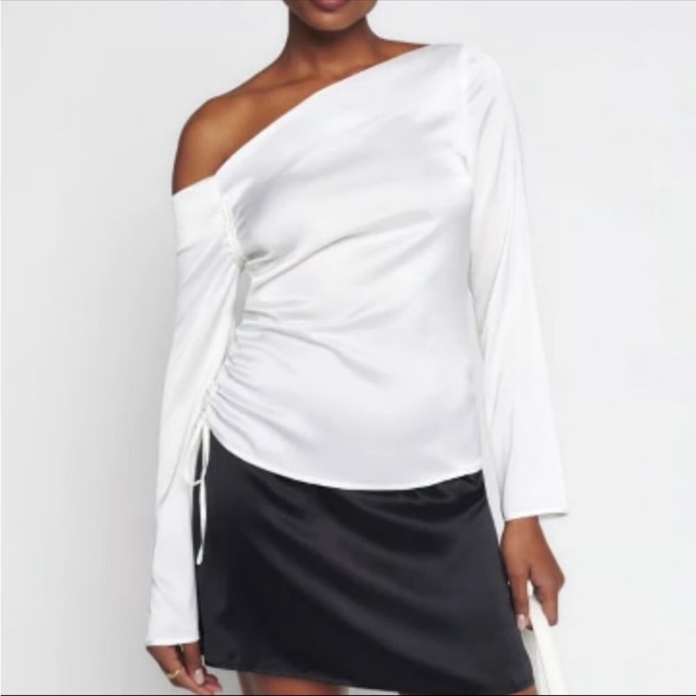 Reformation Elegant White One-Shoulder Top Long Sleeve